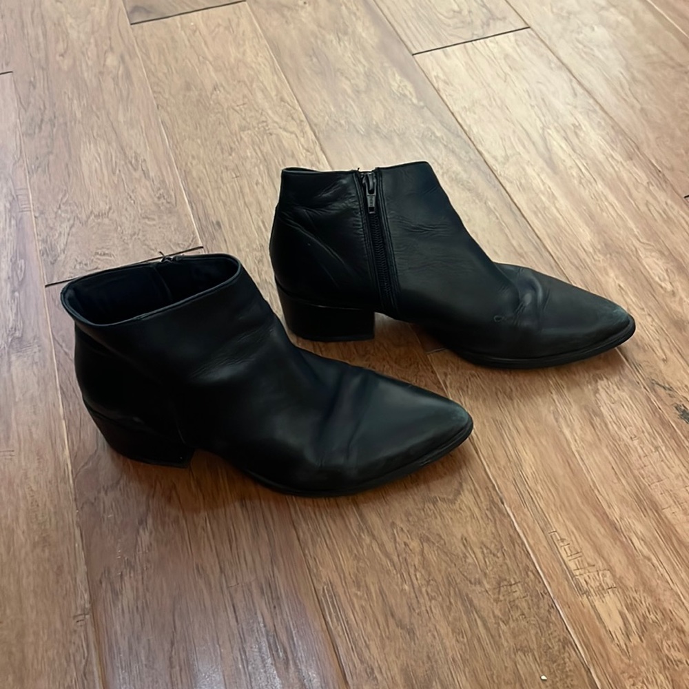 Black leather vagabond ankle boots